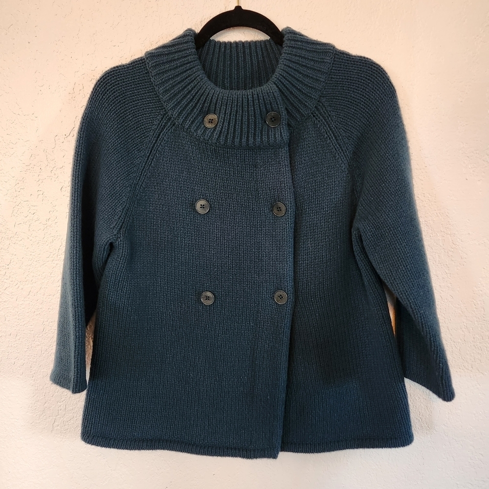 NWOT Talbots Wool Cashmere‎ Blue Knit Double Breasted Cardigan Button Up Sweater
